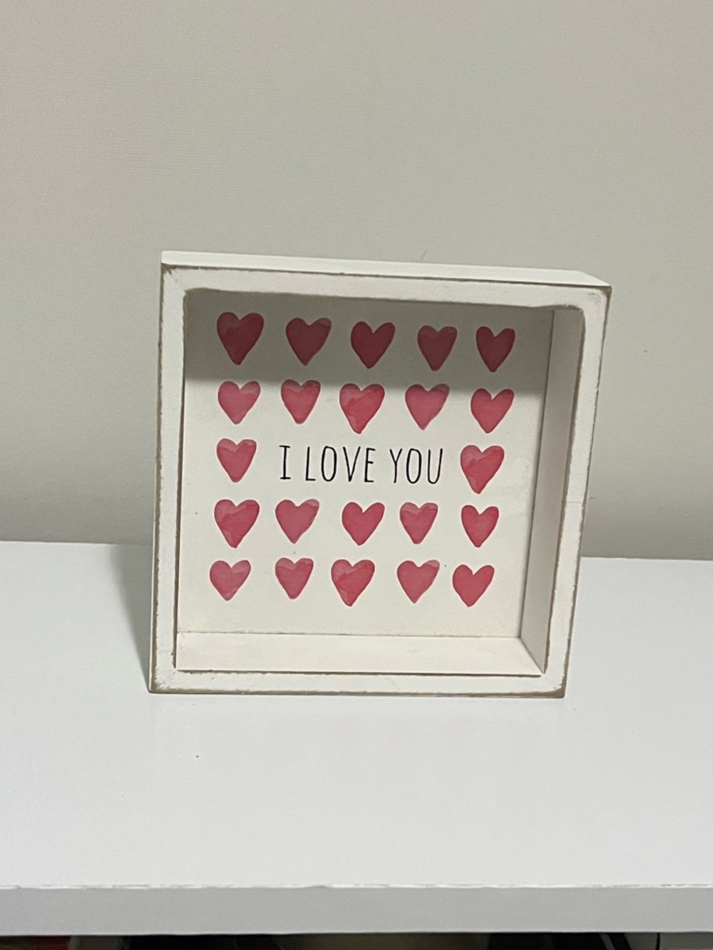 I Love You Pink Heart Shadow Box Sign - White Frame